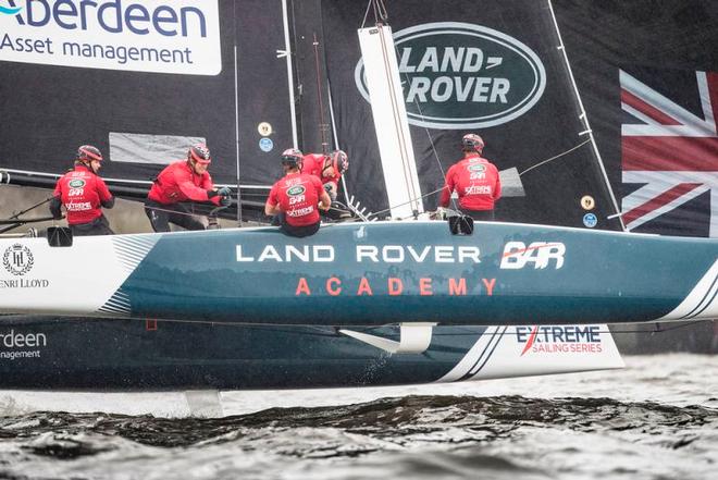 Act 5, Extreme Sailing Series Hamburg – Day 2 – British-flagged Land Rover BAR Academy, who currently sit at the bottom of the leaderboard, will be hoping for home-field advantage when they compete on UK waters later this week. ©  Lloyd Images